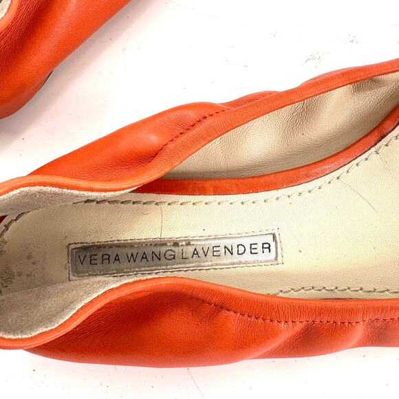 Vera Wang Lavender Lillian Ballet Flats 8 Orange Coral Leather Prep Classic - Picture 3 of 7